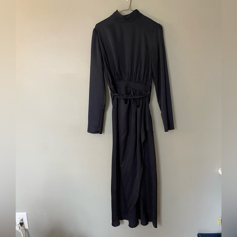 Misguided TALL black long sleeve dress, side ruffle slit